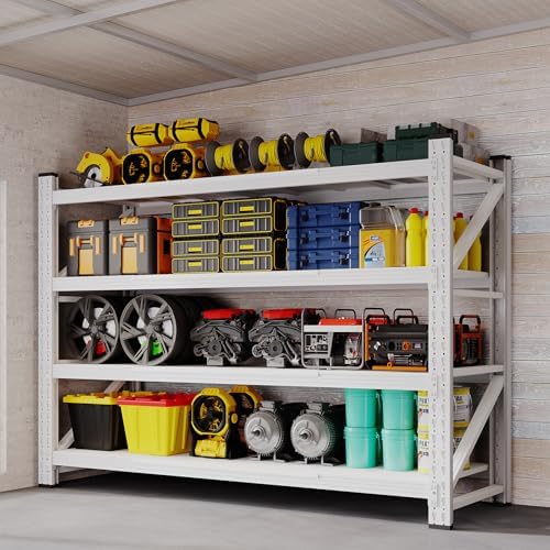 BYNSOE 60" W Storage Shelves 5000lbs Garage Metal Shelving Heavy Duty Garage Shelves Adjustable Storage Shelves for Industrial, Factory, (White, 60" W X 24" D X 70" H)