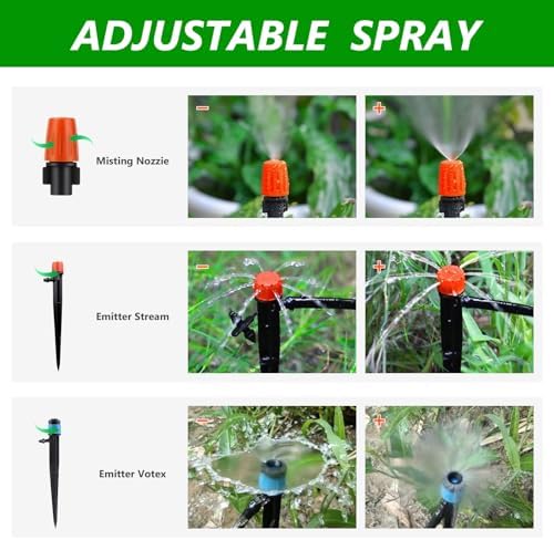 256FT Automatic Drip Irrigation System Kit,Automatic Garden Watering Misting System for Greenhouse, Yard, Plant ，Lawn with 1/2 inch Hose 1/4 inch Distribution Tubing and Accessories