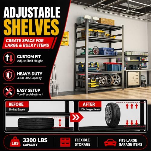 Garage Shelving,2-in-1 Adjustable Storage Shelves with Guard