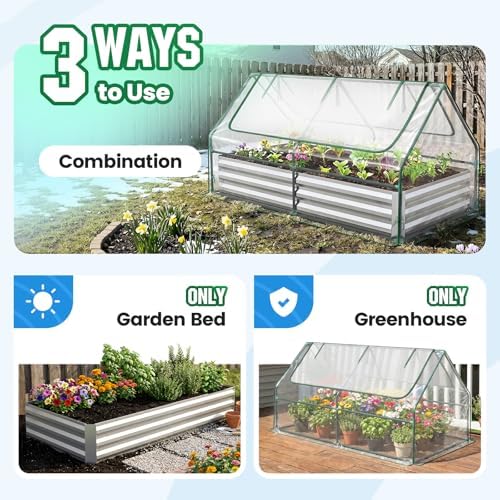 Quictent 6x3x1ft Galvanized Raised Garden Bed with Cover