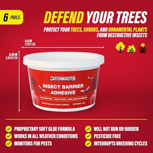 Catchmaster Tree Banding Insect Barrier 6Pk, 15oz Pails, Lanternfly & Ant Traps, Outdoor Adhesive Crawling Insect Trap to Protect Trees, Fruit & Plants