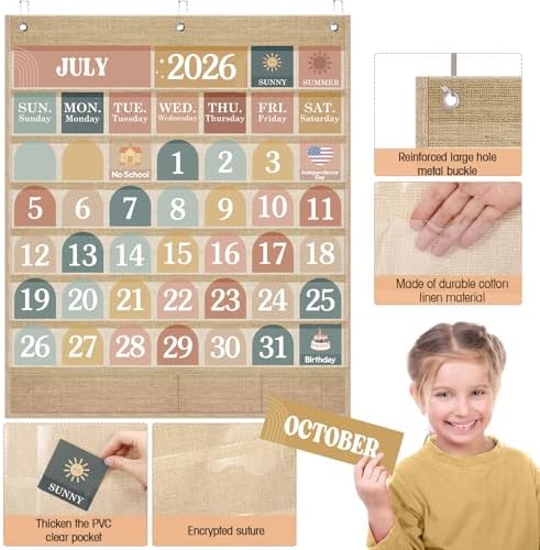 Sinload Classroom Calendar Pocket Chart Linen Color, Modern Boho 2