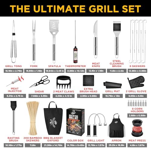 Kaluns 236 PCS Ultimate Grill Master Gift Set – Complete BBQ Accessories Kit with Virtually Everything Needed for Grilling, Smoking & BBQ
