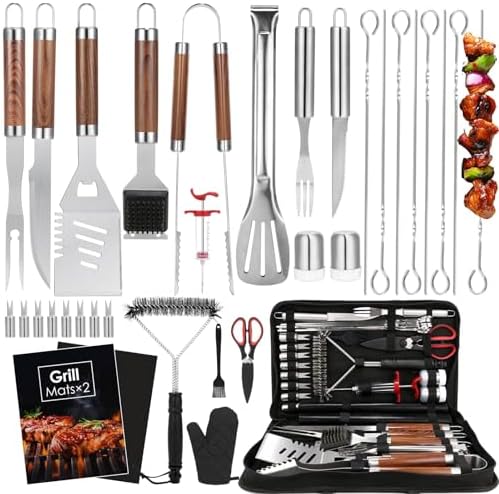Yoehka BBQ Grilling Accessories Set, 34Pcs Heavy Duty Grill Tools, Brown