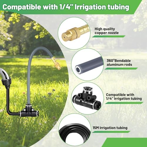 49.2Ft 1/4" Drip Irrigation System 360° Watering Misting System