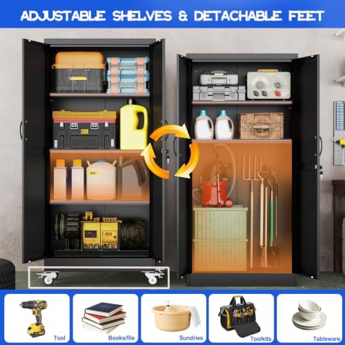 GAIOUS 61" Tall Metal Storage Cabinet with Lock and Wheels, File Cabinet