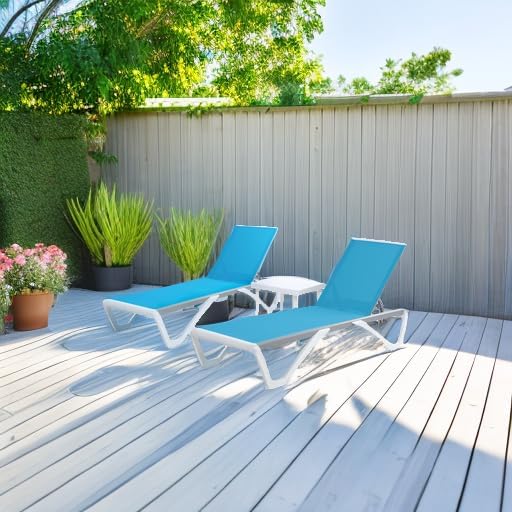 Kozyard Patio Chaise Lounge Chair - Full Flat Alumium & Resin Legs, Outdoor Reclining Adjustable Chair for Sunbathing, Beach, Patio, Lounge Set or Patio Table (Two Aqua Chaises W/Table)