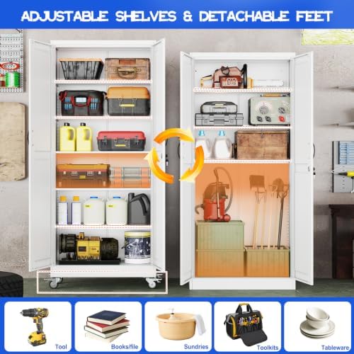 GAIOUS 74.8" Tall Metal Storage Cabinet with Lock and Wheels, File Cabinet