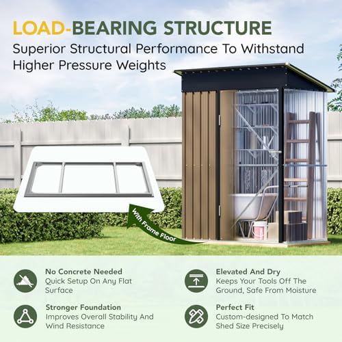 Breezz Vertical Outdoor Steel Storage Shed with Floor Frame, 5 x 3 ft