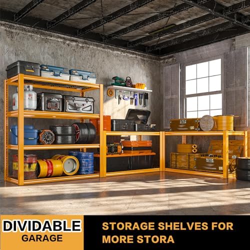 REIBII 40" W Yellow Garage Shelving with Double-Layer Frames for Homeowners