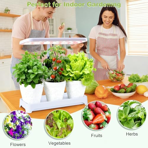 Indoor Herb Garden with Grow Light, Full Spectrum LED Planter for Kitchen Herbs & Houseplants, Height Adjustable Indoor Growing System for Home & Apartment Decor (Not Pots) (White, 16.5*6.5*4 inch)
