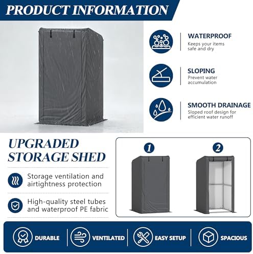 COVERONICS 3' x 3' Outdoor Portable Storage Shelter Shed, Grey