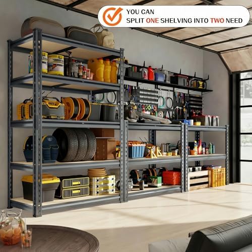 Garage Shelving Heavy Duty, 2450LBS Metal Storage Shelves 5 Tier, Adjustable Shelving Unit 36" W x 16" D x 72" H, Boltless Garage Storage Rack for Garage Basement, Pantry, Warehouse 1Pcs