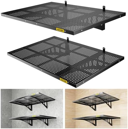 Aecxm 2-Pack 2x3ft Adjustable Garage Wall Shelving 560lbs Load Capacity Heavy Duty Wall Mounted Storage Shelf Metal Floating Shelves for Garage(Black)
