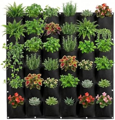 WFIST Vertical Hanging Planter Bag, Breathable Felt Wall Garden Planter with Metal Grommets, Indoor/Outdoor Space-Saving Herb & Flower Growing Pouch (36-Pocket)