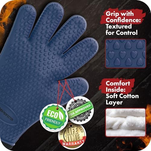 KITCHEN PERFECTION Silicone Smoker BBQ Gloves - Heat Resistant Oven Mitts