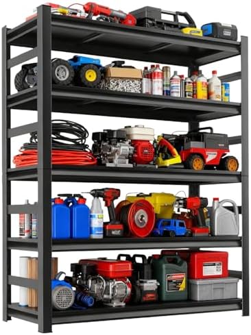 Garage Shelving Units and Storage 5 Tier Adjustable Storage Shelves Heavy Duty Metal Shelving Utility for Garage Warehouse Pantry Basement, Black
