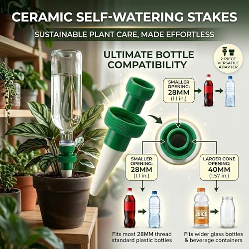 Terracotta Watering Spikes for Plastic Bottles 6PCS Automatic Plant Waterer Devices for Indoor & Outdoor Plants Eco-Friendly Self Watering Stakes for Vacation Plant Spikes Device Garden