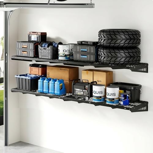 FLEXIMOUNTS 2x4ft Garage Storage, 4 Pack Garage Wall Shelving, Black