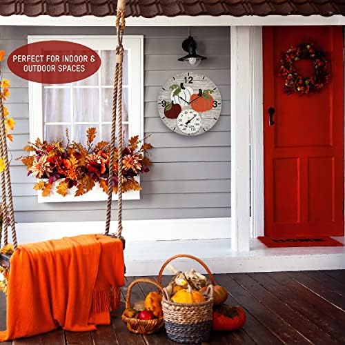 Taylor Pumpkin Time Poly Resin Indoor and Outdoor Clock and Thermometer, Home Decor for Garden, Patio, Pool, and Indoor Areas, 14-inch, Orange