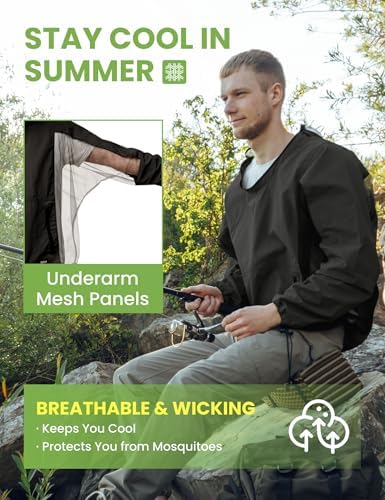Mosquito Jacket, Durable Bug-Proof Jacket with Adjustable Hood & Pocket, Summer Mosquito Suit Outdoor Proof Clothing