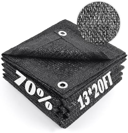 Cool Area Sun Shade Cloth with Grommets for Garden, 70% 13x20ft, Black
