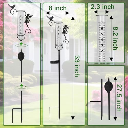 Glass Weather Station,Rain Gauge with Fairy Decor for Solar Yard Decor