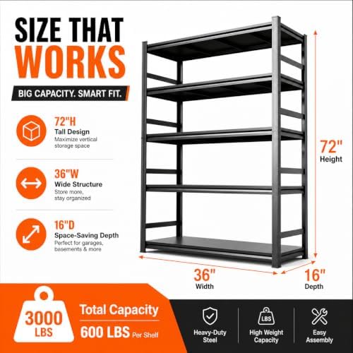 PRESTELION Garage Shelving 3000 LBS Adjustable Metal Storage Shelves