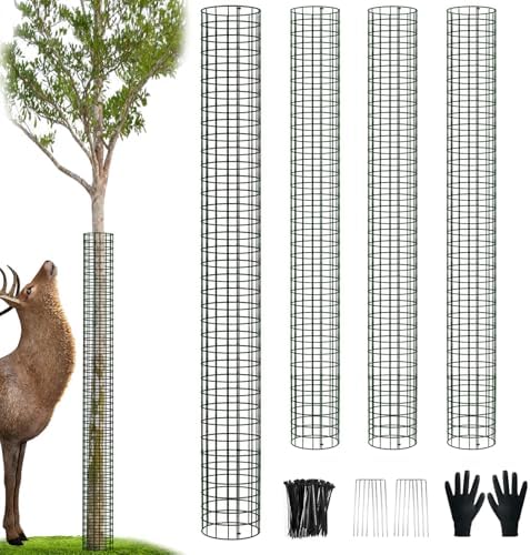 48" Metal Tree Trunk Protector, 4 Pack Mesh Tree Guards Tree Protectors with Zip Ties, Stakes, ExpandableTree Trunk Protector Guard, Tree Protectors from Deer, Mower, Animals(48",4 Pack)