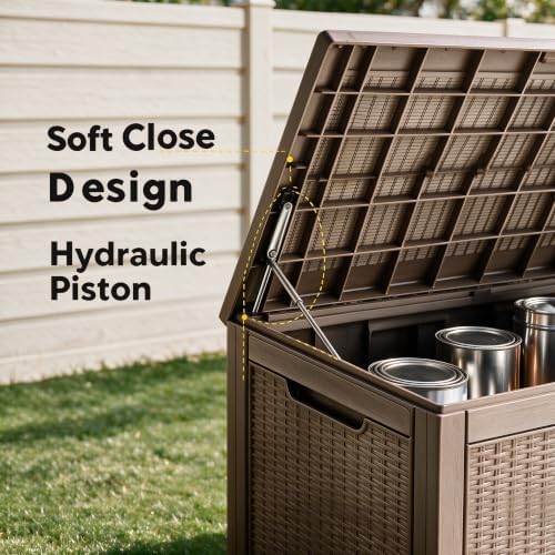 130 Gallon Deck Box,Lockable Outdoor Storage Box Gas Lift,Waterproof,Grey