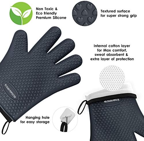 KITCHEN PERFECTION Silicone Smoker BBQ Gloves - Heat Resistant Oven Mitts