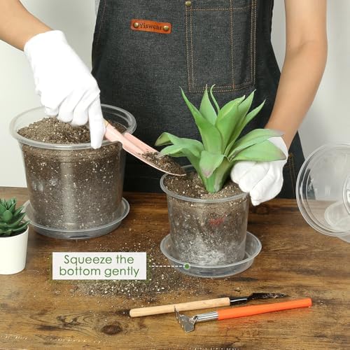 FUIJOL 4 Inch Clear Nursery Pots for Plants with Sacuers 15 Pack, Plastic Flower Pots with Drainage Holes, Variety Pack Seedlings Garden Pot for Indoor Outdoor (4 inch)