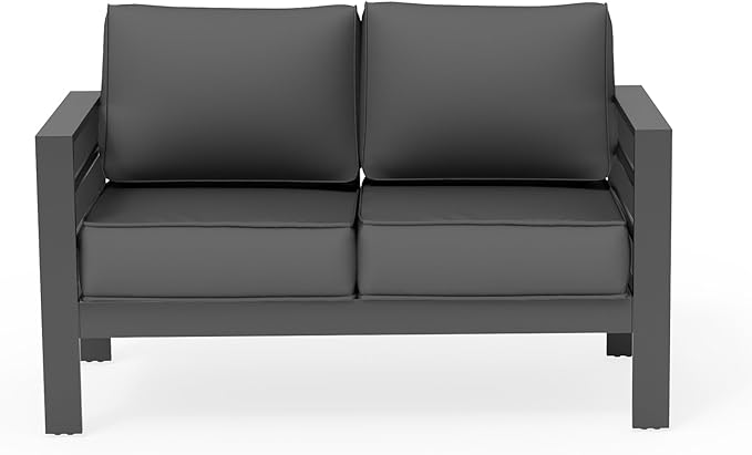 UDPATIO Outdoor Loveseat Aluminum Outdoor Furniture Sofa, Patio Seating Loveseat with 5" Thick Cushion and Waterproof Cover