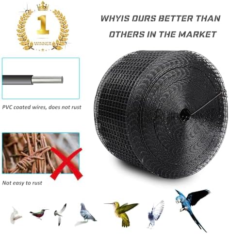 Solar Panel Bird Guard Mesh 8In x100 Ft 70 Fasteners Solar Critter Guard Solar Panel Pigeon Guard Bird proofing Solar Panel Bird mesh PVC Coated Galvanized net Pigeon Deterrent