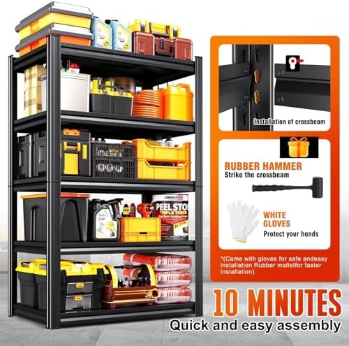 4-pack 46''W Storage Shelves,Adjustable Shelving Unit,5T Metal Garage Shelving ,Heavy Duty Garage Storage Shelves, Quick-Install Metal Shelving Unit Utility Rack Shelf for Warehouse 72H*46W*20''D