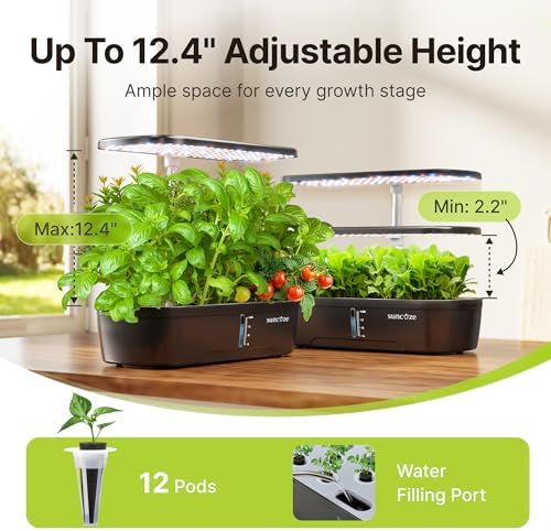 SUNCOZE Hydroponics Growing System, 12 Pods, 12.4 in Adjustable Height