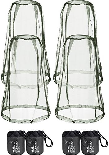 HESTYA 4 Pack Mosquito Head Net Mesh Face Cover Outdoor, Army Green
