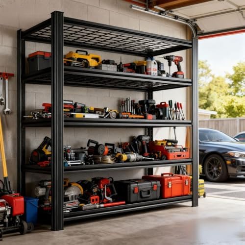 Garage Shelving Units Heavy Duty, Adjustable Metal Storage Shelves, Tall Steel Rack for Garage, Basement, Warehouse Organization (72” H x 35.43” W x 15.75” D)