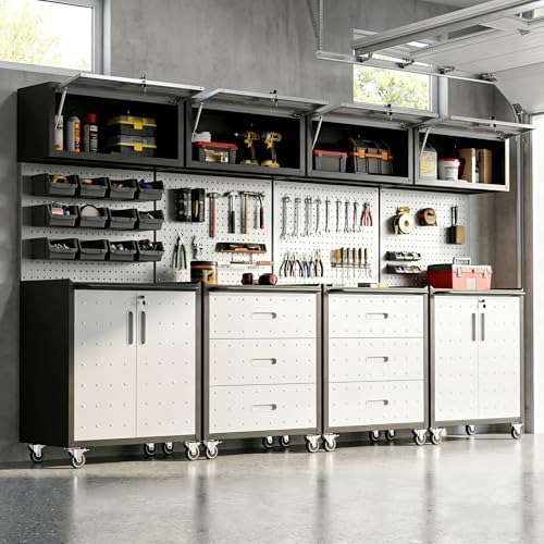Garage Cabinet System | Heavy Duty Steel All-in-One Modular Garage Cabinet Set for Ultimate Workshop Organization | Easy Assembly Garage Storage Cabinets & Tool Bench