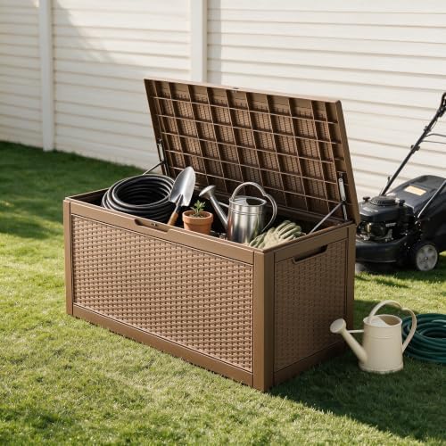 130 Gallon Deck Box,Lockable Outdoor Storage Box Gas Lift,Waterproof,Grey