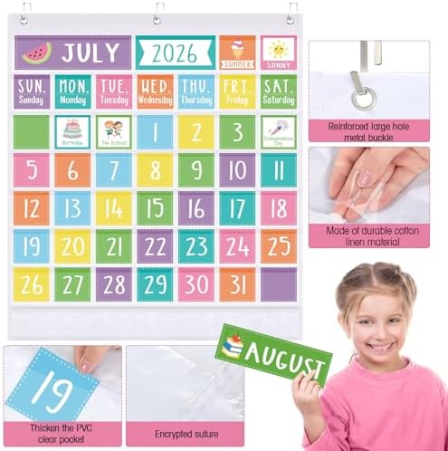 Sinload Classroom Calendar Pocket Chart White, Colorful