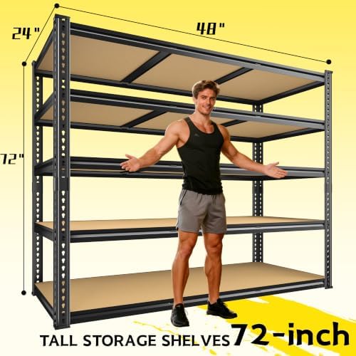 ROOMFAVE 48" W Garage Shelving Heavy Duty 3080LBS,5 Tier, Black,2PCS