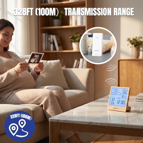 Raddy WF-50T Wireless Weather Station, Light Wood Frame