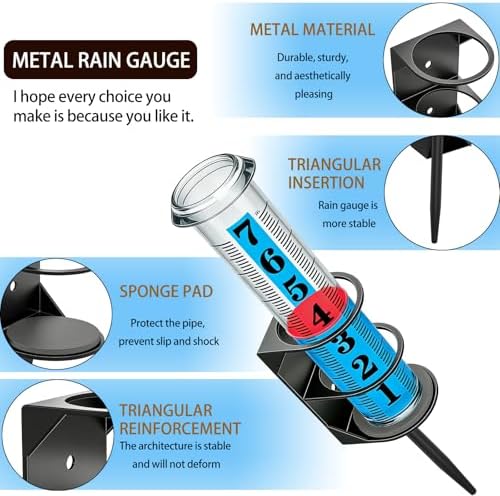 YZDTECH Rain Gauge Outdoor, Accurate Rain Gauges Outdoors Best Rated with Metal Rack Holder, Large Water Gauge with Red Float, Water Rain Meter with Thickened Plastic Large Font Tube for Yard Garden