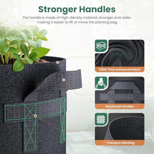 Jorvila 5-Pack 25 Gallon Grow Bags