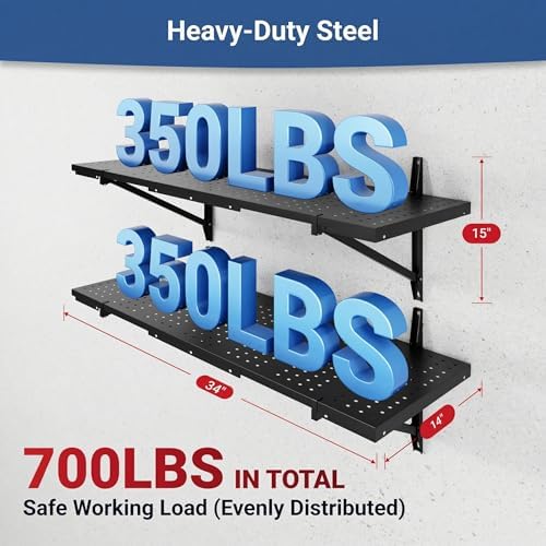 FLEXIMOUNTS 2-Pack 1x3ft Wall Mounted Garage Shelving, 14x34-inch