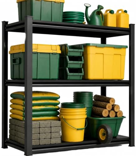 Garage Shelving Heavy Duty Shelving Unit, 1200 LBS 3-Tier Adjustable Boltless Storage Rack, Organizer for Garage Warehouse Kitchen Basement Workshop Household Supplies,31.5"H x 27.5"W x 13.8"D , Black