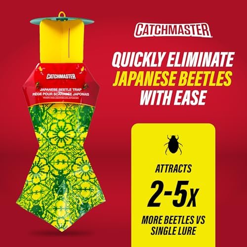 Catchmaster Japanese Beetle Traps w/Rain-Proof Cap 12-Pack & Dual Lure, Beetle Bag Trap, Hanging Beetle Catcher, Pest Control for Backyard & Garden, Plants, Trees, Vegetables & Flowers