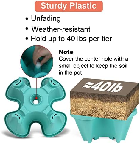 GameXcel Vertical Planter Tower - 5 Tier Stackable Garden Planters with Wheels and Tools Plant Pots for Strawberry Herb Flower and Vegetable Indoor Outdoor Use Teal 2 Pack