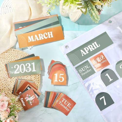 Sinload Classroom Calendar Pocket Chart White, Modern Boho 2
